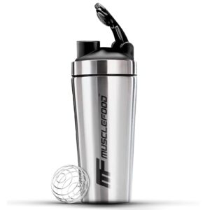 Musclefood Athletics Premium Stainless Steel Gym Shaker Bottle 750ml | BPA-Free Material 100% Leakproof With Whisk Ball | Ideal for Protein, Pre-Workout, BCAA, Water Shaker Bottle—Silver