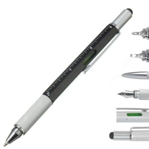 VIHM Multifunction Tool Pen, 6 in 1 Tool with Ballpoint Pen, Touch Screen Stylus, Ruler, Spirit Level, Flat-head Screwdriver, All-in-One Tech-Tool Gadgets for Mens Gifts, Aluminium;Plastic