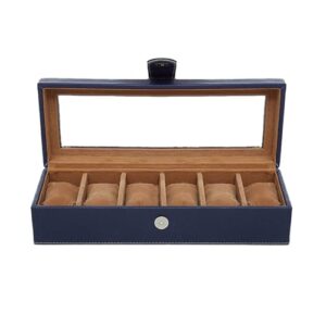 Leather World Engineered Wood Watch Box Holder Organizer Case In 6 Slots Of Watches For Men And Women With Transparent Display (Blue)