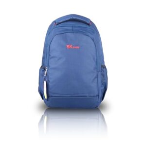 SK Bags Casual Laptop Backpack, Navy Blue with Red Logo, Textured Design