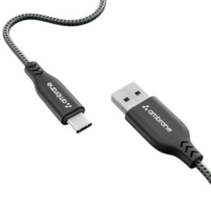 Ambrane Type C Cable 3A Fast Charging 1M Braided USB Cable For Smartphones, Tablets, Laptops & Other Type C Devices, 480Mbps Data Sync, Quick Charge 3.0 (RCT 10, Black)