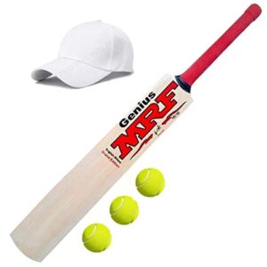PMG Cricket Bat for Tennis Ball Size 6, Cricket bat for Boys of 9-15 Years kit (Bat, 3 Balls and 1 Cap, Wood)