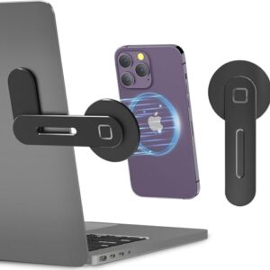 GadgetBite Magnetic Laptop Mobile Holder for Home Office Outdoor Compatible with Magsafe MacBook Mobile Stand for iPhone 16 15 14 13 12 Series and Other Smartphone with Mag Safe Ring - Black