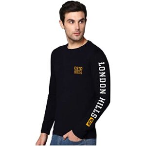 London Hills Cotton Printed Men Round Neck Black Regular FiT-shirt, Medium