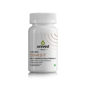 Unived Basics D3+K2 (MK-7) | Vitamin D3 600 IU & Vitamin K2-7 (MenaquinGold) 55mcg | Immunity, Heart, Muscle, & Bone Health | Plant-Based & Natural | 30 Capsules