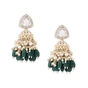Zaveri Pearls Green Stones Cluster Beads Drop Jhumka Earring For Women