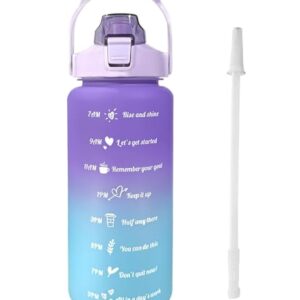 idensic 2000ml Sports Gallon Motivational Water Bottles with Time Marker Wide Mouth GYM Outdoor Bottle with Straw & Handle, Leak Proof And BPA Free Fitness Water Bottle (2 Litre Multicolour)| Plastic
