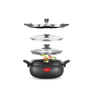 Pigeon by Stovekraft All in One Ceramic Super Outer Lid Cooker, 5 Liters, Black/Transparent - Aluminium & Stainless Steel