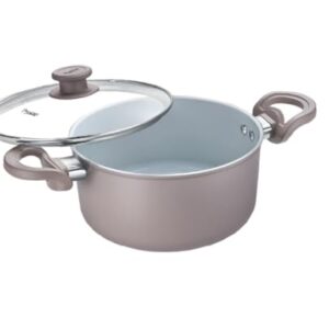 Prestige Ceraglide Duo Casserole 20cm/2.8L with Glass Lid Non-Stick Ceramic Coating|Works On Gas & Induction|High Heating|Cool Touch Handle|Grey