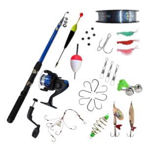 Complete Telescopic Fishing Rod Kit with Spinning Reel, Line, Hooks, Lures & Tackle – Portable Collapsible Pole Set for Freshwater Fishing Gear for Beginners & Pros