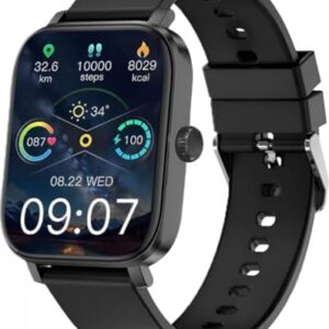 VITALWEAR Smart Fitness Watch with Heart Rate Monitor, Step Counter, 1.8-inch Display, Black Silicone Band (Black)