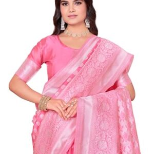 Glory Sarees Women's Art Silk Kanchipuram Saree (kara115pink2)