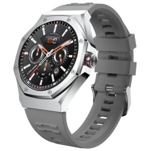 CELLECOR E4 Edge 1.52” HD+ Round Metal Dial Display with 850 NITS | HubLot Design | SpO2 | Heart Rate Monitoring | AI-Generated Watch Faces | Voice Assistance | AOD(Silver Grey Strap, Free Size)