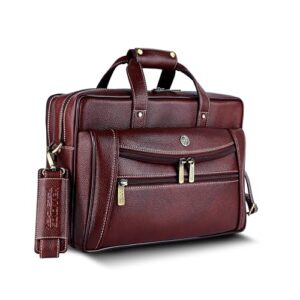 HAMMONDS FLYCATCHER Men Genuine Leather Office Bag - 15.6" Laptop Bag for Office, Travel, Daily Use - Padded Laptop Compartment, Trolley Strap, Adjustable Strap, 1 Year Warranty, Brown
