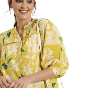 rytras Women's Cotton Printed Regular Fit top(Yellow,M)