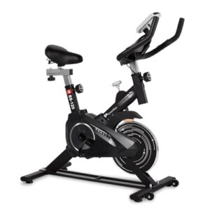 PowerMax Fitness BS-125 Spin Exercise Bike for Home use, 16mm 6Kg Flywheel, Max User Weight 130kg, LCD Display, 2pc Crank, Heart Rate Sensor, Knob Braking, Adjustable Foot Strap and seat, iPad Holder