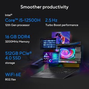 ASUS Vivobook 16X, 16" FHD+, 144Hz 300nits, Intel Core i5-12500H 2.5 GHz, Creator/Gaming Laptop (16GB RAM/512GB SSD/RTX 4050/win 11/Office Home/70WHr Battery/Indie Black/1.80 kg), K3605ZU-RP304WS