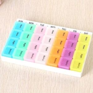 RIVOM 7 Days Pillbox | Pill Medicine Organizer | 7 Day Weekly Pill Case | Colorful Weekly Travel Pill Planner| Weekly Pill Organizer 4 Times a Day | Dust-Proof Box For Pills/Vitamin/Supplements