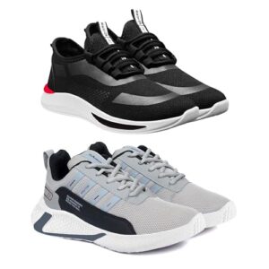 BRUTON Men Casual Shoes, Walking Shoes, Training Shoes, Sneaker Shoes for Men (Pack of 2) (Black & Grey, Numeric_8)