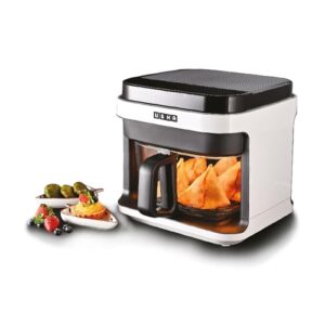 Usha iChef Smart Air Fryer 5.5L | 1200 Watt | 10 in 1 Functions | 8 Preset Menu | Turbo Air Circulation |360° View | Illuminated chamber | Oil Free Cooking | Digital display With Touch Panel (White)