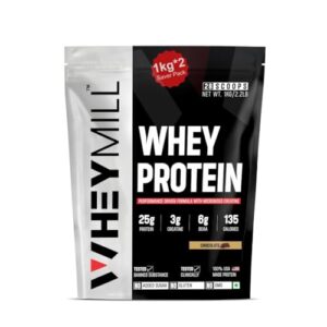 WHEYMILL 100% Whey Protein | Easy Mixing, Low Carbs Whey Protein Supplement Powder with Creatine for Men, Women & Athletes (2 Kg/4.4lb | 56 Servings | Chocolate)