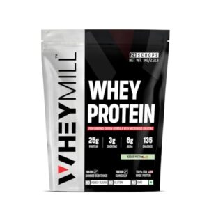 WHEYMILL 100% Whey Protein | 25g Protein, 3g Creatine, 6g BCAA | Easy Mixing, Low Carbs Whey Protein Supplement Powder for Men, Women & Athletes (1 Kg/2.2lb | 28 Servings | Kesar Pista)
