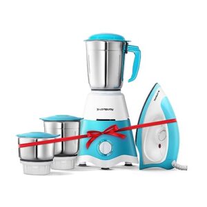 Longway Super Dlx 700 W Mixer Grinder with 3 Jars (Powerful Motor with 1 Year warranty White & Blue) & Kwid 750 W Dry Iron (White & Blue)