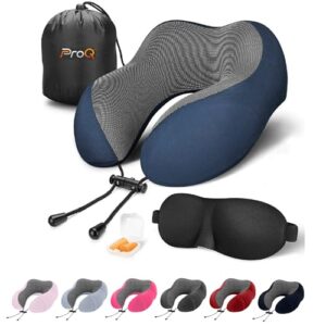 ProQ Neck Pillow for Travelling - Travel Pillow for Flights - Memory Foam Neck Pillow - Travel Neck Rest Pillows - Traveling Pillow for Men, Women , Lightweight, Portable, Blue