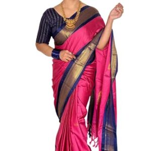 SGF11 Women's Kanjivaram Soft Lichi Silk Saree With Blouse Piece (Pink Blue)