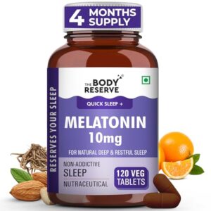 The Body Reserve Melatonin 10mg - 120 Veg Tablets for Sleep Support, Nerve Relaxation, and Stress Relief - Non-Habit Forming for Men & Women