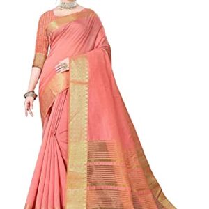iZibra kanjivaram silk saree wedding cotton sarees for women Banarasi sadi original Kanchipuram pure sadi pattu sari with blouse piece 2023 (Pink)