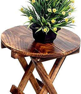 UMAAS Unique Wooden Handicrafts® Beautiful Wooden Antique Folding Side Table (Brown)