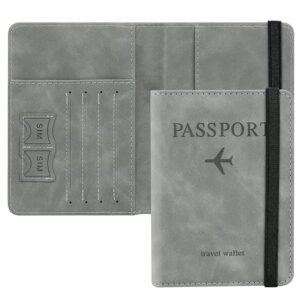VINSU Travel Passport Holder Organizer – RFID Blocking Document Wallet with Multiple Slots for Passports, Cards, Tickets & Cash - (Grey)