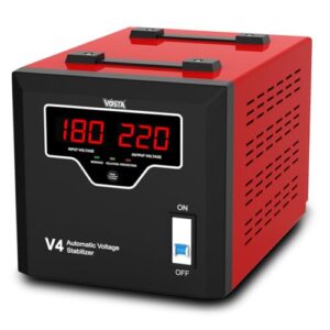 Vosta V4 4KVA Voltage Stabilizer for AC 1.5 Ton, Treadmill, TV and Other Home Appliances Comes with Copper Toroidal Coil, 4 Relays, Metal Body, Input 140V~260V Output 220V 1 Year Warranty, LED Display