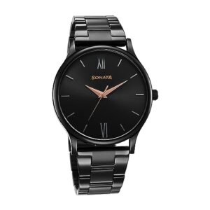Sonata Aspire Quartz Analog Black Dial Stainless Steel Strap Watch for Men-77105NM03W/NT77105NM03W