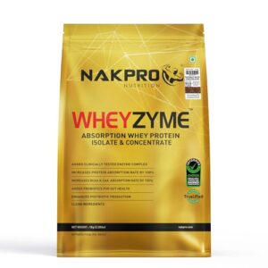 NAKPRO WheyZyme Whey Protein Powder, Double Rich Chocolate, Informed Choice & Trustified Certified | Isolate & Concentrate, Clinally Tested 100% Higher Protein Absorption (1kg, Double Rich Chocolate)