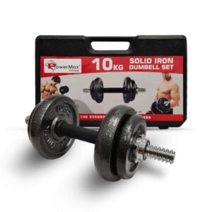 PowerMax Fitness 10KG Adjustable Dumbbell, Solid Iron Plates, Chromed Connecting Rod, Spin Lock Collars, Home Gym Strength Training equipment for maxpro workout, Cast Iron dumbbell, (PDS-10)