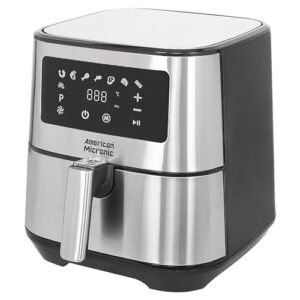 American Micronic Air Fryer Digital 6.5 Litre, 8 Preset Menus, 1700W Power 200C Temperature and 60 Minute Timer AMI AFD 65LDx Digital Free recipe book Black and Steel