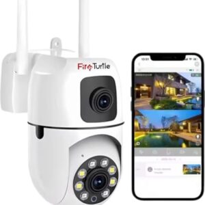 Fire turtle 4+4MP Dual Lens Smart Wi-Fi Indoor Camera with 1080P Color Night Vision, Two-Way Audio, PTZ Control, Siren, 360° Coverage, Motion Detection & 128GB SD Support (Wall Camera)