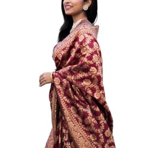EthnicJunction Women's Banarasi Silk Jacquard Work Saree With Blouse Piece (EJ6008-1009-Banarasi-Bale-Cherry Maroon)