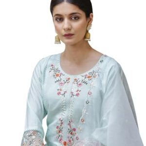 VredeVogel Kurta Set with Dupatta | Viscose Roman Silk Embroidered Kurta Set for Women | Women's Ethnic Casual Kurti Set |Kurta Pant Festive Suit (Sea-Green_ X-Large)