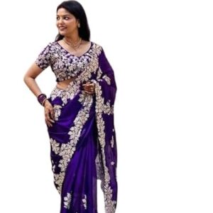KHUSHBUNX Elegant Saree for Women – Traditional Indian Sadi with Blouse | Party - Wear Silk Sari with Embroidery & Lace Border | Wedding & Festival Ethnic -Wear