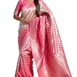 SGF11 Women's Kanjivaram Pure Soft Silk Saree With Unstitched Blouse Piece (Light Pink)