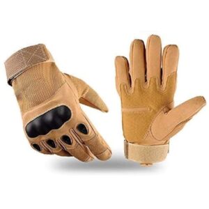 ZaySoo Full Finger Hard Knuckle Motorcycle Army Shooting Outdoor Breathable Gym & Fitness, Cycling Riding Gloves for Men and Boys (Beige)