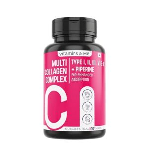 Multi Collagen Complex with Type I, II, III, V & X + Piperine by Vitamins & Me, 90 Tablets, best Hydrolyzed Peptides With 5 Types of Collagen Powder supplements for men and women