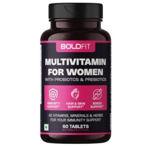 Boldfit Multivitamin Tablets for Women with Probiotics Vitamin C, Iron and 42 Ingredients Support for Hair, Skin, Energy & Wellness– 120 multi vitamin women Tablets
