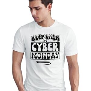 SeekBuyLove Keep Calm Cyber Monday T-Shirt, Online Shopping Tee, Sale Discount Shirt, Funny Idea, Retro Design (XL, White)