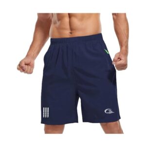 CBlue Men's Outdoor Quick Dry Lightweight Sports Shorts with 2 Zipper Pockets, Breathable Hiking Running Gym Workout Athletic Shorts (in, Alpha, XL, Regular, Deep Blue)