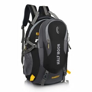 Half Moon 45L Hammer Waterproof 4 Compartment Rucksack Bags For Men/Trekking Bags For Men | With 17.3" Laptop Compartment & Rain Cover | For Trekking, Hiking, Travel Backpack For Unisex (Black)