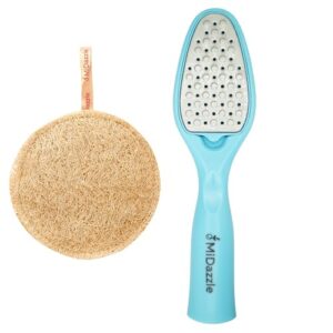 Midazzle Organic Loofah Round Bath Sponge with Foot Scrubber, Removable Triangle Design, Set of 2